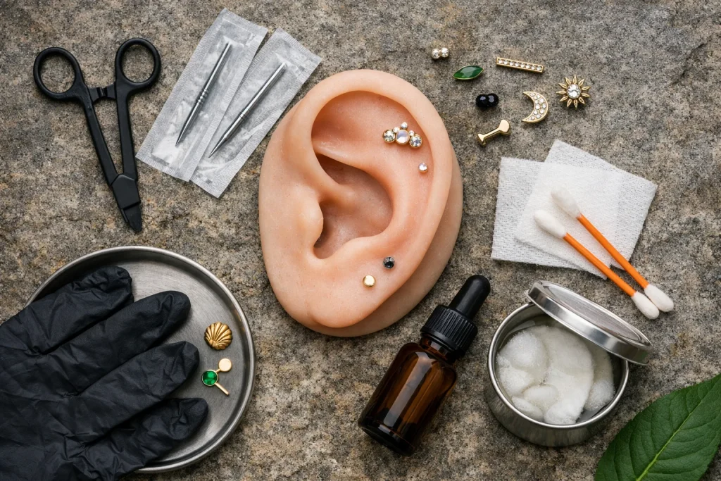 Tout ce que vous devez savoir sur le piercing flat : choix des bijoux, processus de cicatrisation et précautions à prendre