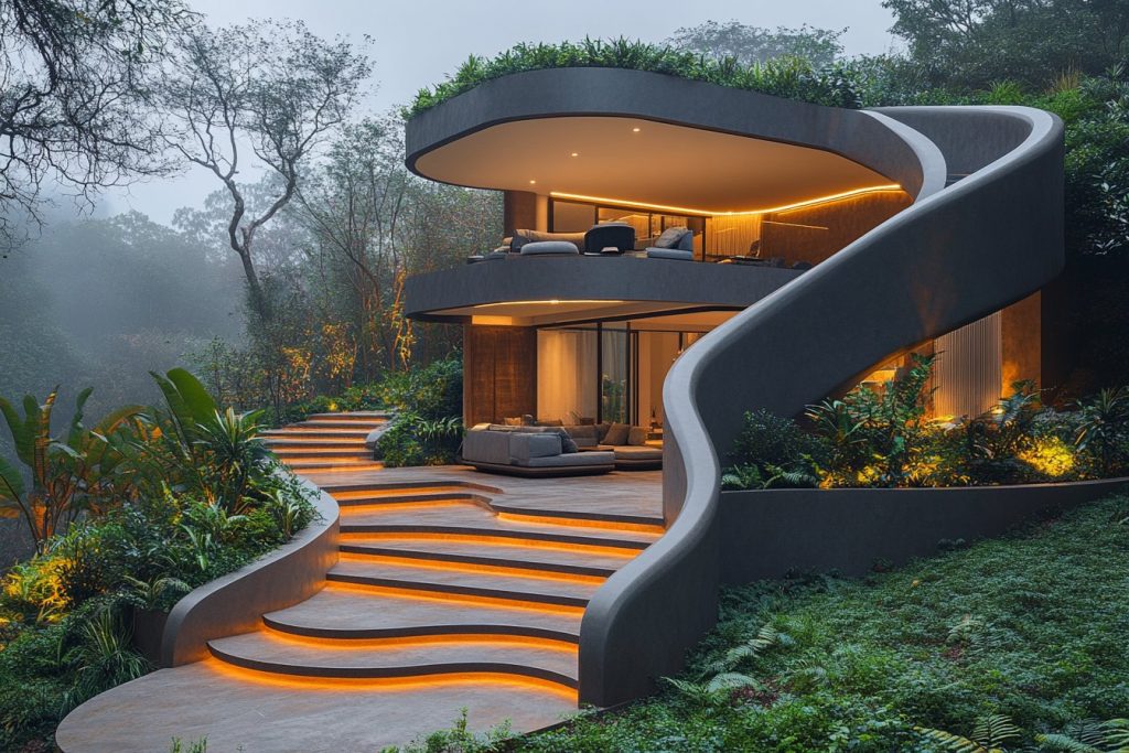 Escalier hélicoïdal : un choix audacieux pour une terrasse extérieure