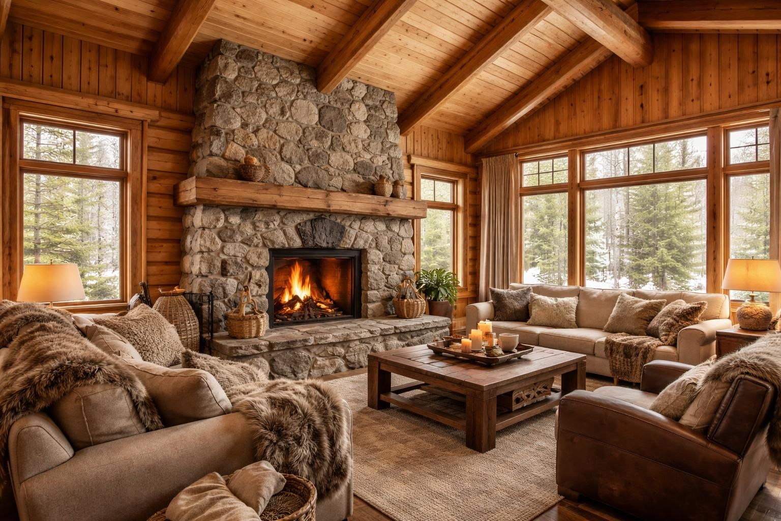 découvrez comment adopter un style canadien chaleureux et authentique dans votre maison grâce au bardage en bois et à une cheminée en pierre naturelle.